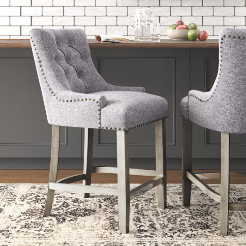 Lark Manor Linen Fabric Tufted Upholstered Counter Stool & Reviews